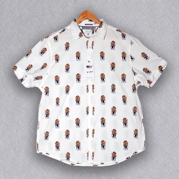 Denim & Flower Men's Button Up Shirt Short Sleeve Ricky Singh White Size XL - Picture 2 of 13